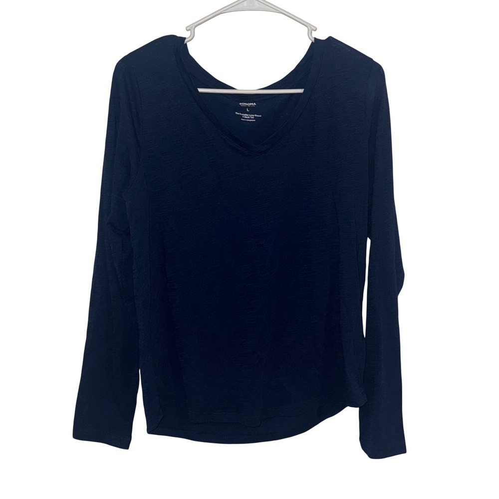 Sonoma Goods For Life Navy Blue Everyday Long Sleeve V-Neck Slub Tee Large
